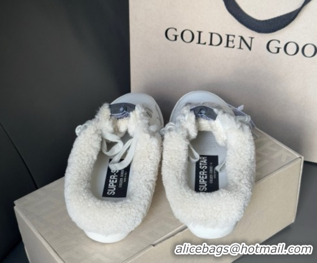 Purchase Golden Goose Women's Super-Star Sabots Sneaker in White Leather and Wool with Silver Glitter 2025 GGDB103121 10
