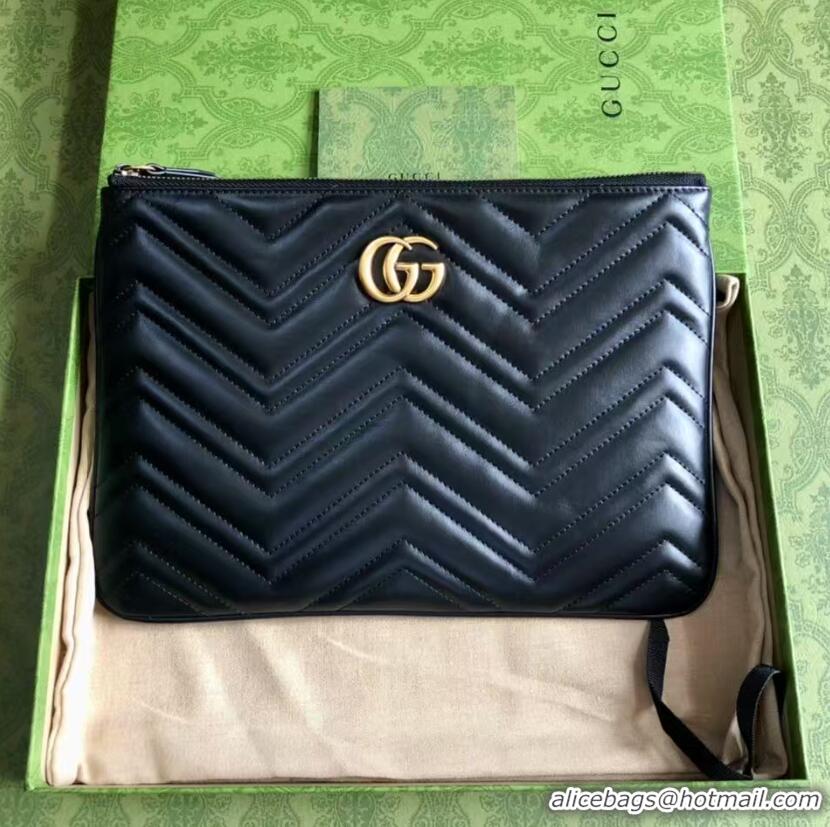 Grade Design Gucci GG Marmont Leather Pouch Clutch Bag 476440 Black