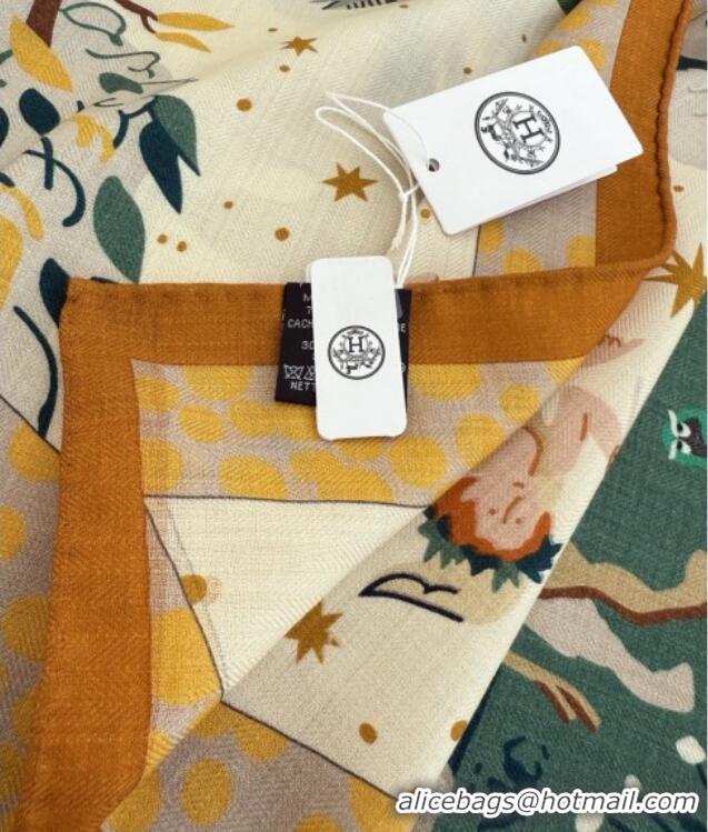 Low Cost Hermes Cashmere Silk Le Livre d'Esope Shawl Scarf 140 H1509 Orange 2026 Top