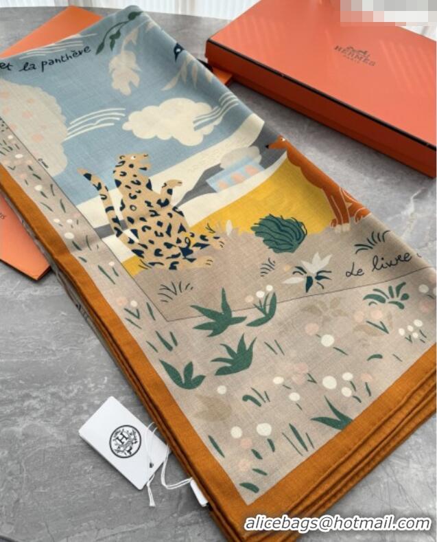 Low Cost Hermes Cashmere Silk Le Livre d'Esope Shawl Scarf 140 H1509 Orange 2026 Top