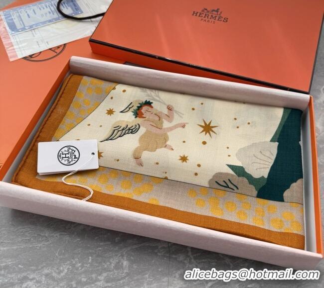 Low Cost Hermes Cashmere Silk Le Livre d'Esope Shawl Scarf 140 H1509 Orange 2026 Top
