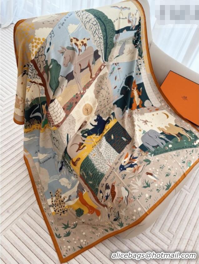 Low Cost Hermes Cashmere Silk Le Livre d'Esope Shawl Scarf 140 H1509 Orange 2026 Top