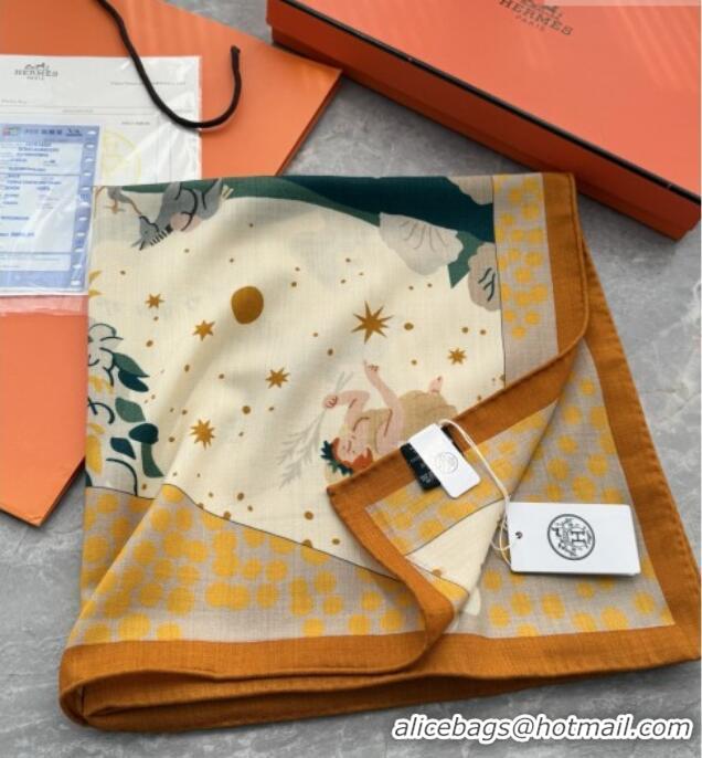 Low Cost Hermes Cashmere Silk Le Livre d'Esope Shawl Scarf 140 H1509 Orange 2026 Top