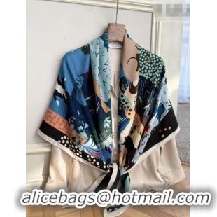 Affordable Price Hermes Cashmere Silk Le Livre d'Esope Shawl Scarf 140x140cm H1510 Blue 2026 Top