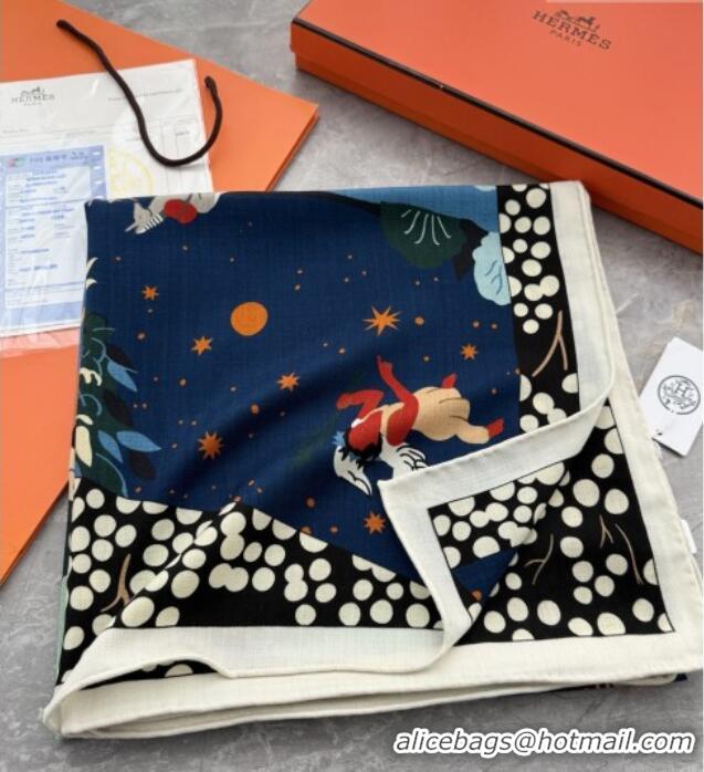 Affordable Price Hermes Cashmere Silk Le Livre d'Esope Shawl Scarf 140x140cm H1510 Blue 2026 Top