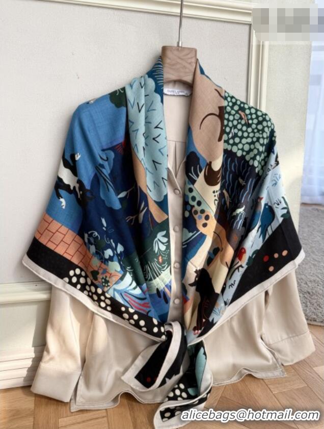 Affordable Price Hermes Cashmere Silk Le Livre d'Esope Shawl Scarf 140x140cm H1510 Blue 2026 Top