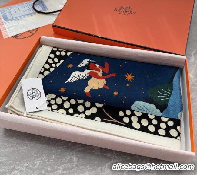 Affordable Price Hermes Cashmere Silk Le Livre d'Esope Shawl Scarf 140x140cm H1510 Blue 2026 Top