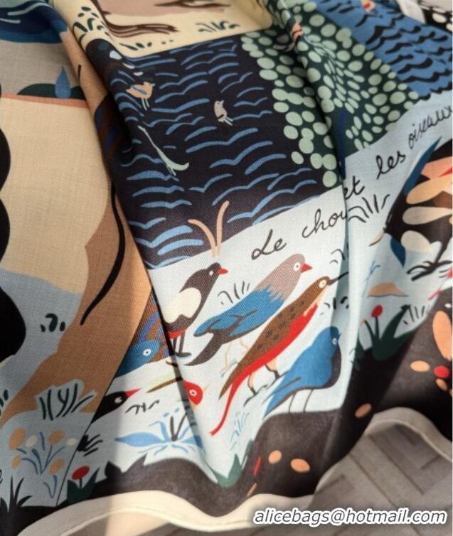 Affordable Price Hermes Cashmere Silk Le Livre d'Esope Shawl Scarf 140x140cm H1510 Blue 2026 Top