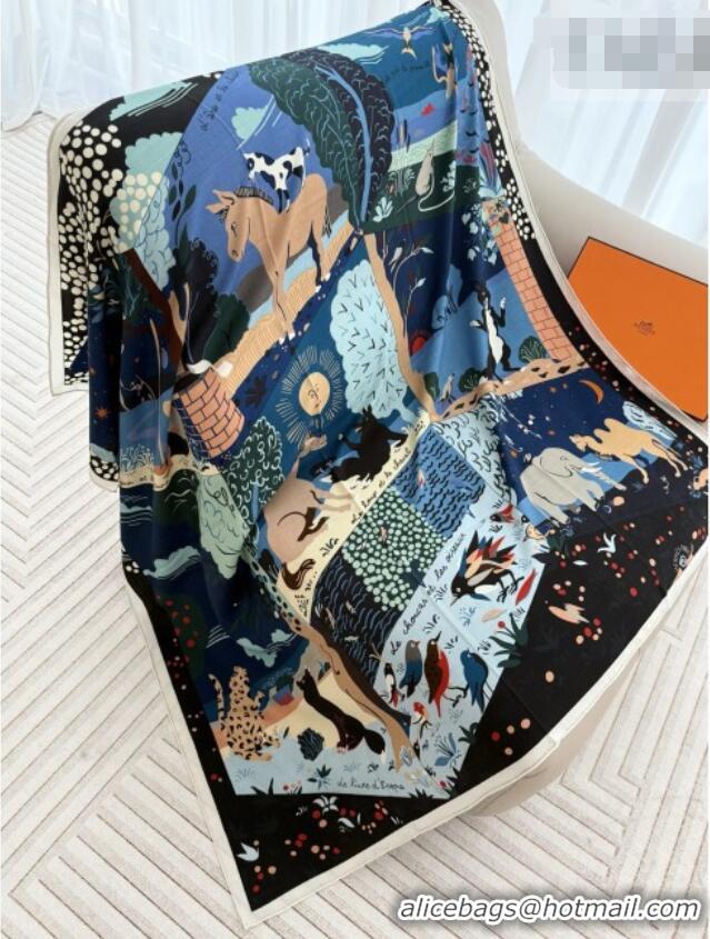 Affordable Price Hermes Cashmere Silk Le Livre d'Esope Shawl Scarf 140x140cm H1510 Blue 2026 Top