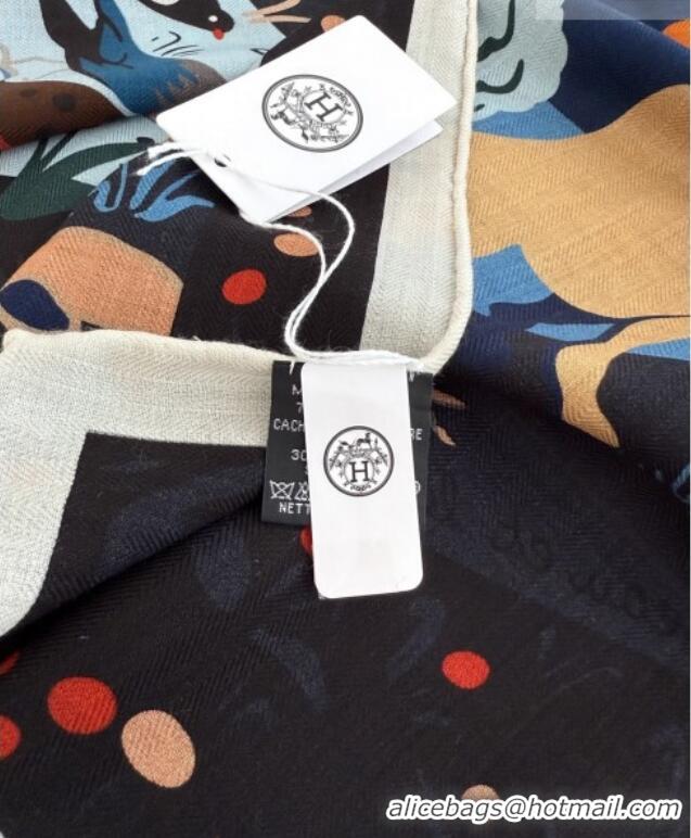 Affordable Price Hermes Cashmere Silk Le Livre d'Esope Shawl Scarf 140x140cm H1510 Blue 2026 Top