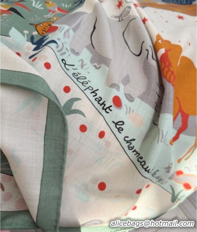 Super Quality Hermes Cashmere Silk Le Livre d'Esope Shawl Scarf 140x140cm H1511 Green 2026 Top