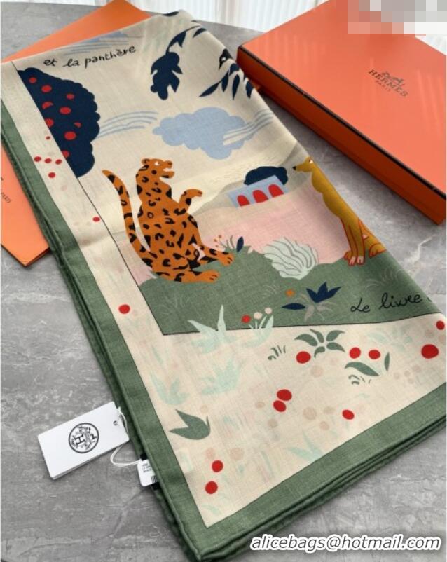 Super Quality Hermes Cashmere Silk Le Livre d'Esope Shawl Scarf 140x140cm H1511 Green 2026 Top