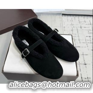 Good Quality Alaia Ballet Flats in Suede and Shearling 2026 AL102901 Black