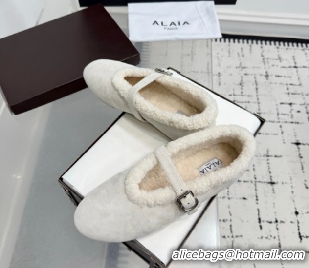 Grade Quality Alaia Ballet Flats in Suede and Shearling 2026 AL102901 White