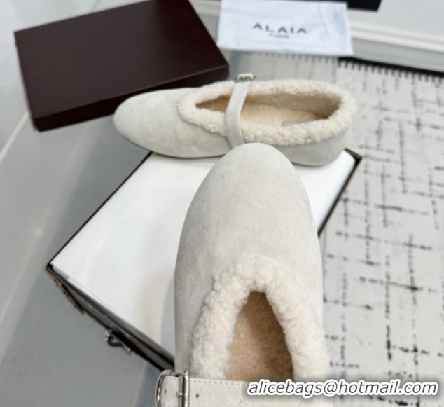 Grade Quality Alaia Ballet Flats in Suede and Shearling 2026 AL102901 White