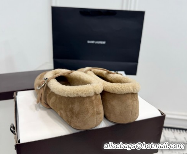 Luxurious Alaia Ballet Flats in Suede and Shearling 2026 AL102901 Camel