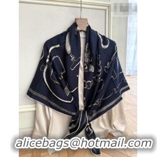 Inexpensive Hermes Inventaire Poetique Pour un Conte Sellier Shawl Scarf 140x140cm H1514 Blue/Black/White 2026