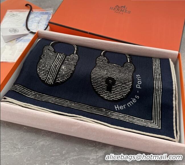 Inexpensive Hermes Inventaire Poetique Pour un Conte Sellier Shawl Scarf 140x140cm H1514 Blue/Black/White 2026