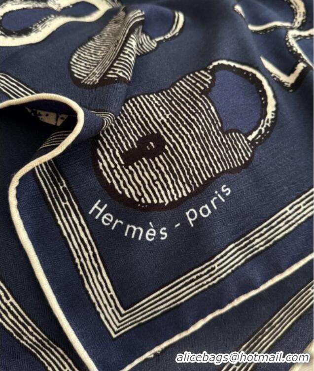 Inexpensive Hermes Inventaire Poetique Pour un Conte Sellier Shawl Scarf 140x140cm H1514 Blue/Black/White 2026