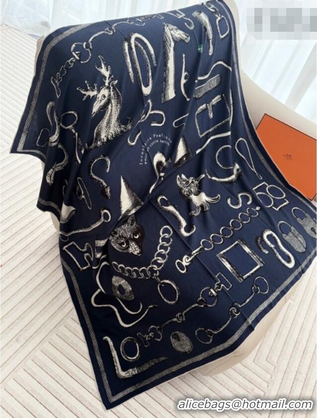 Inexpensive Hermes Inventaire Poetique Pour un Conte Sellier Shawl Scarf 140x140cm H1514 Blue/Black/White 2026