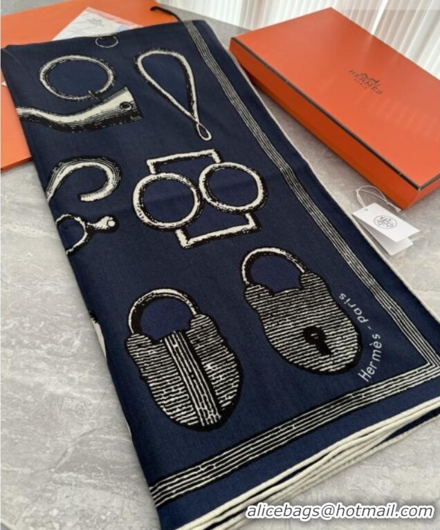 Inexpensive Hermes Inventaire Poetique Pour un Conte Sellier Shawl Scarf 140x140cm H1514 Blue/Black/White 2026