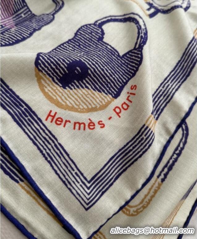 Trendy Design Hermes Inventaire Poetique Pour un Conte Sellier Shawl Scarf 140x140cm H1517 Beige/Blue 2026 Top