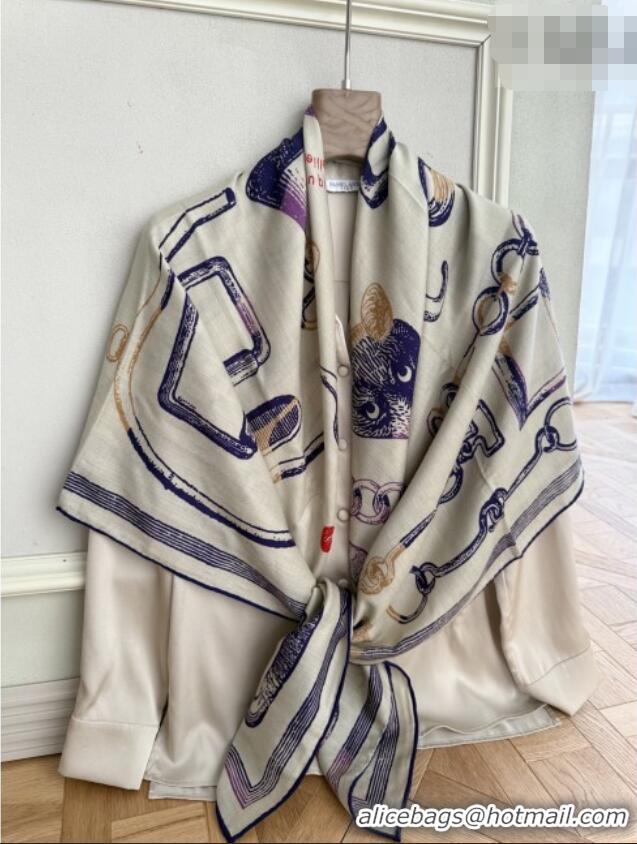 Trendy Design Hermes Inventaire Poetique Pour un Conte Sellier Shawl Scarf 140x140cm H1517 Beige/Blue 2026 Top