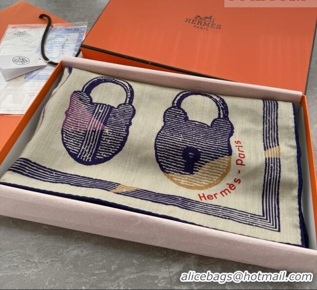 Trendy Design Hermes Inventaire Poetique Pour un Conte Sellier Shawl Scarf 140x140cm H1517 Beige/Blue 2026 Top