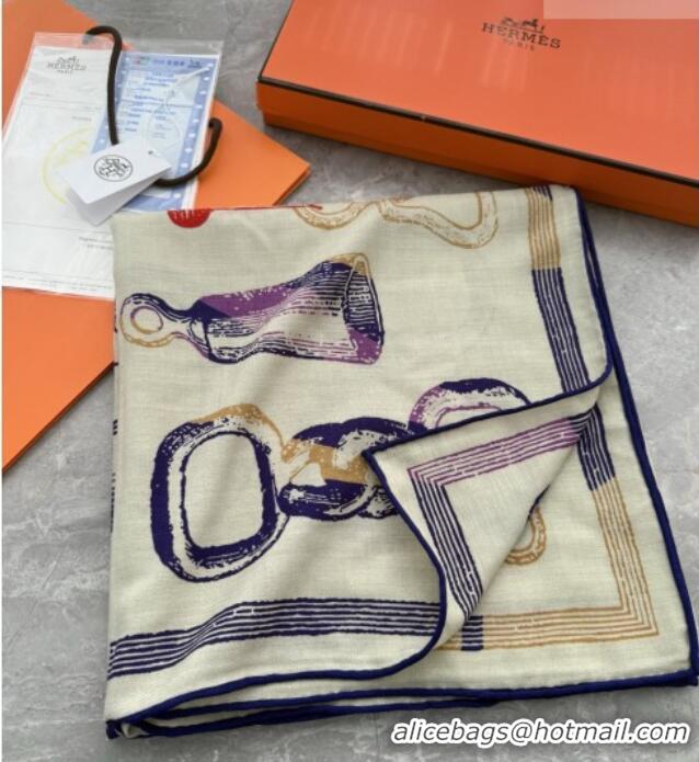 Trendy Design Hermes Inventaire Poetique Pour un Conte Sellier Shawl Scarf 140x140cm H1517 Beige/Blue 2026 Top