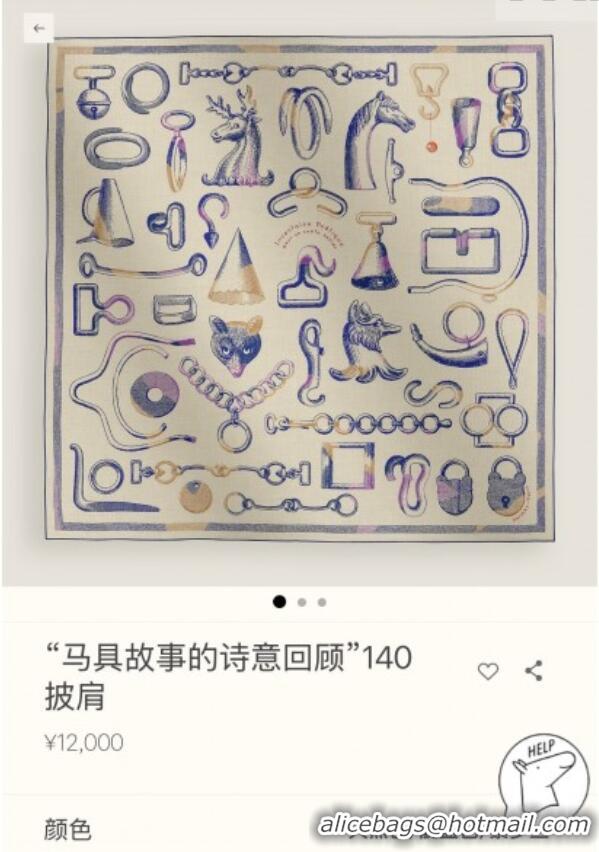 Trendy Design Hermes Inventaire Poetique Pour un Conte Sellier Shawl Scarf 140x140cm H1517 Beige/Blue 2026 Top