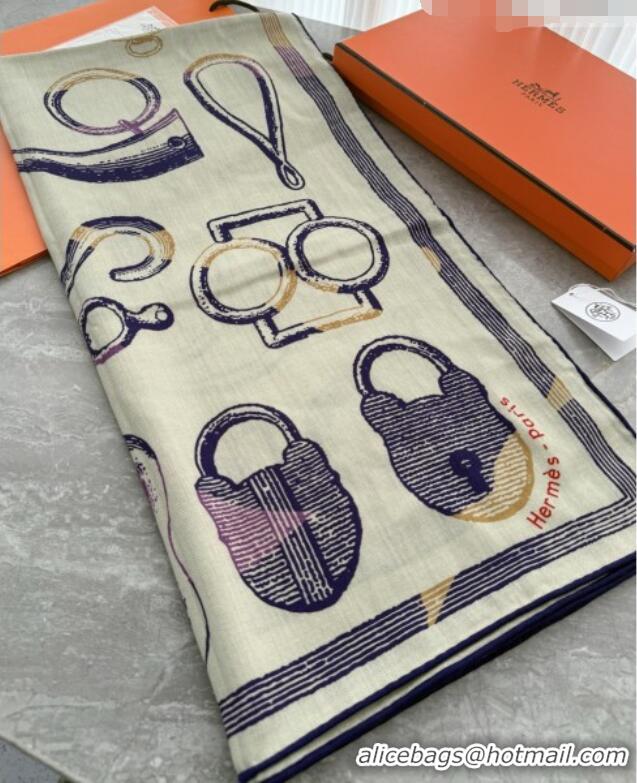 Trendy Design Hermes Inventaire Poetique Pour un Conte Sellier Shawl Scarf 140x140cm H1517 Beige/Blue 2026 Top