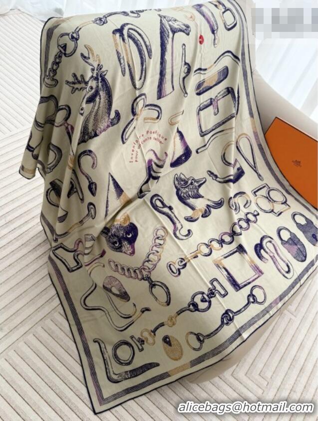 Trendy Design Hermes Inventaire Poetique Pour un Conte Sellier Shawl Scarf 140x140cm H1517 Beige/Blue 2026 Top