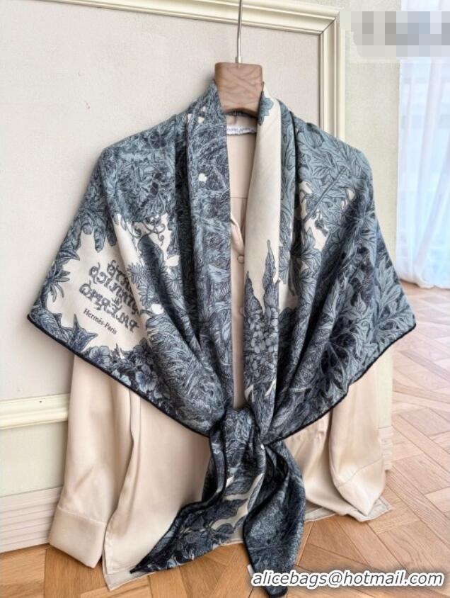 Famous Brand Hermes Cashmere Silk Shawl 140 Scarf H1520 Grey/Blue 2026 Top