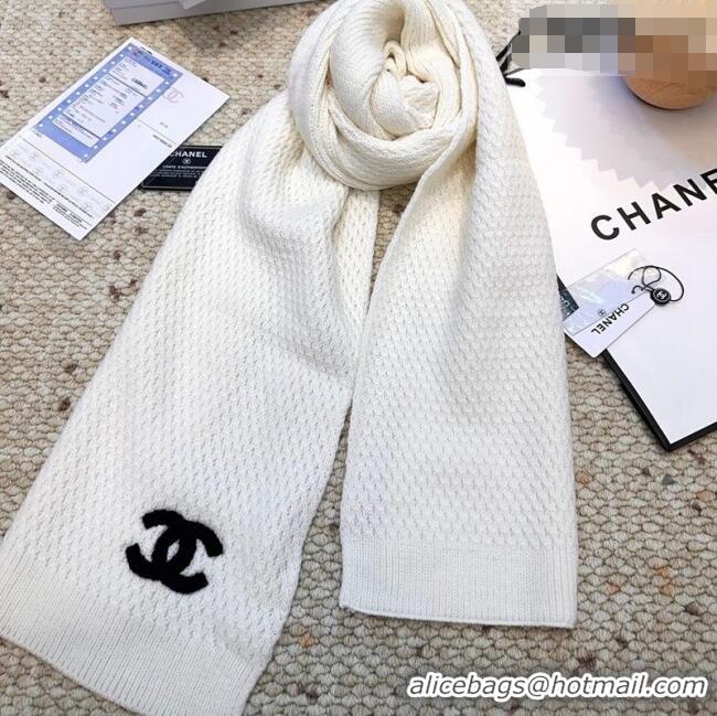 Buy Discount Chanel Cashmere Wool Long Scarf 30x175cm CH010603 White 2026
