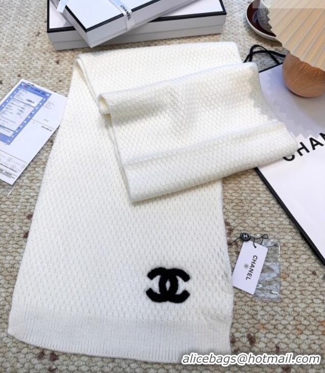 Buy Discount Chanel Cashmere Wool Long Scarf 30x175cm CH010603 White 2026
