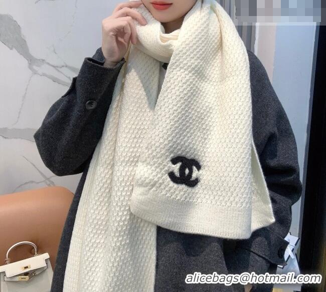Buy Discount Chanel Cashmere Wool Long Scarf 30x175cm CH010603 White 2026