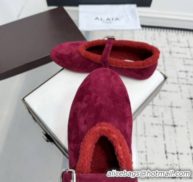 Charming Alaia Ballet Flats in Suede and Shearling 2026 AL102901 Red