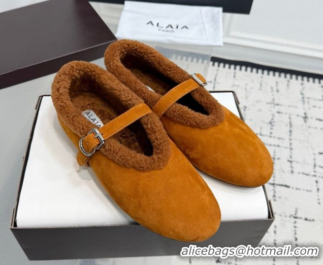 Sumptuous Alaia Ballet Flats in Suede and Shearling 2026 AL102901 Yellow