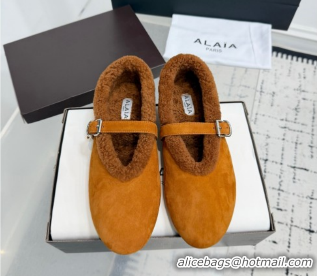 Sumptuous Alaia Ballet Flats in Suede and Shearling 2026 AL102901 Yellow