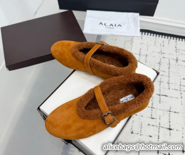 Sumptuous Alaia Ballet Flats in Suede and Shearling 2026 AL102901 Yellow