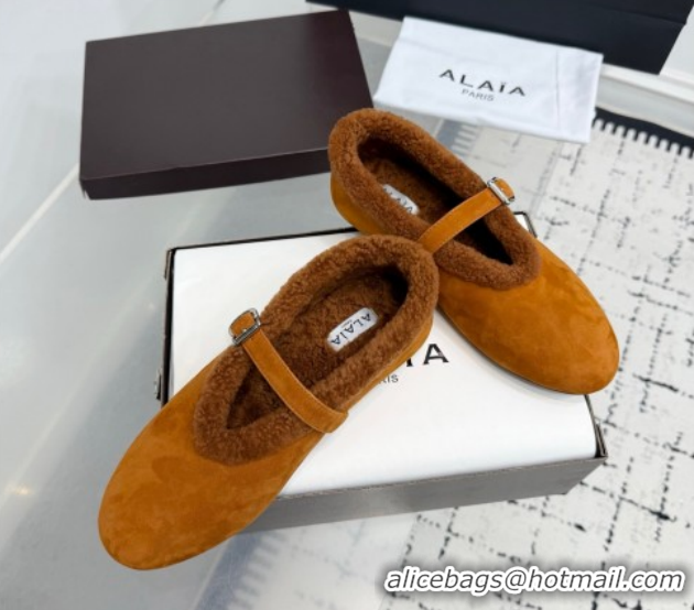 Sumptuous Alaia Ballet Flats in Suede and Shearling 2026 AL102901 Yellow