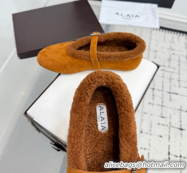 Sumptuous Alaia Ballet Flats in Suede and Shearling 2026 AL102901 Yellow