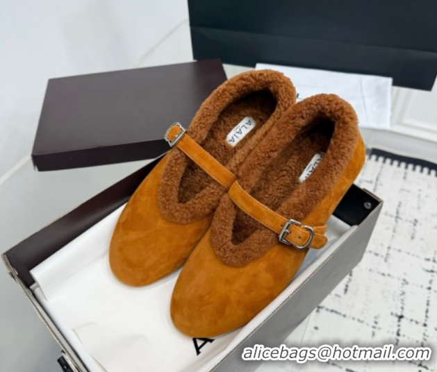 Sumptuous Alaia Ballet Flats in Suede and Shearling 2026 AL102901 Yellow