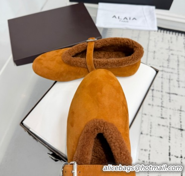Sumptuous Alaia Ballet Flats in Suede and Shearling 2026 AL102901 Yellow