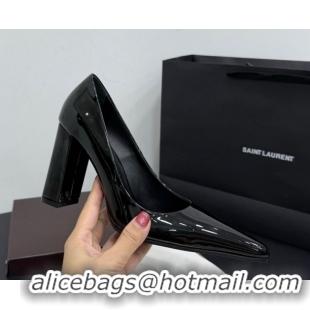 Hot Style Alaia Pointy Toe Pumps 9cm with Block Heel in Patent Leather Black 1029108