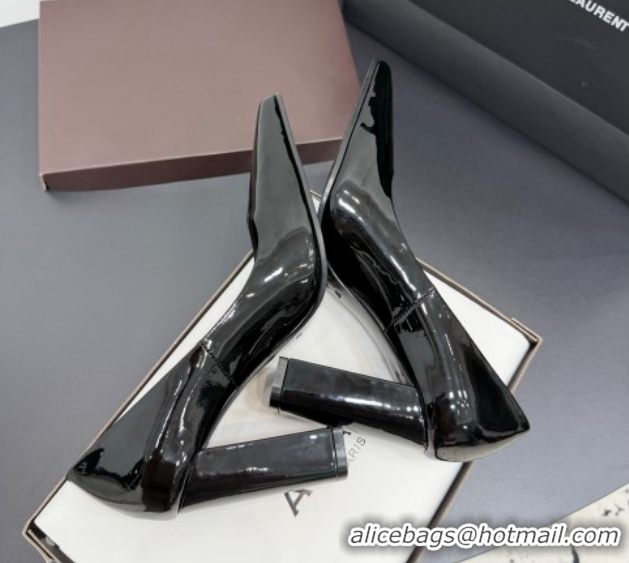 Hot Style Alaia Pointy Toe Pumps 9cm with Block Heel in Patent Leather Black 1029108