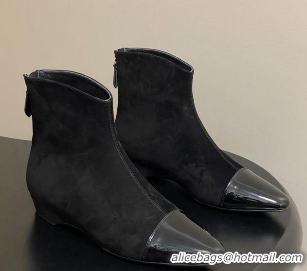 Original Cheap Alaia Suede and Patent Leather Ankle Boots Black AL102902 1029109