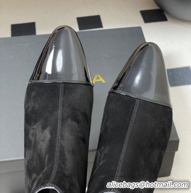 Original Cheap Alaia Suede and Patent Leather Ankle Boots Black AL102902 1029109