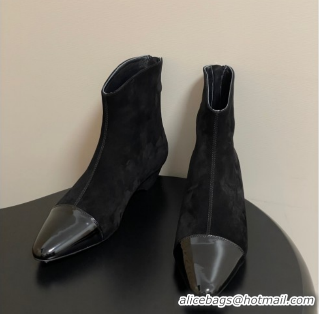 Original Cheap Alaia Suede and Patent Leather Ankle Boots Black AL102902 1029109