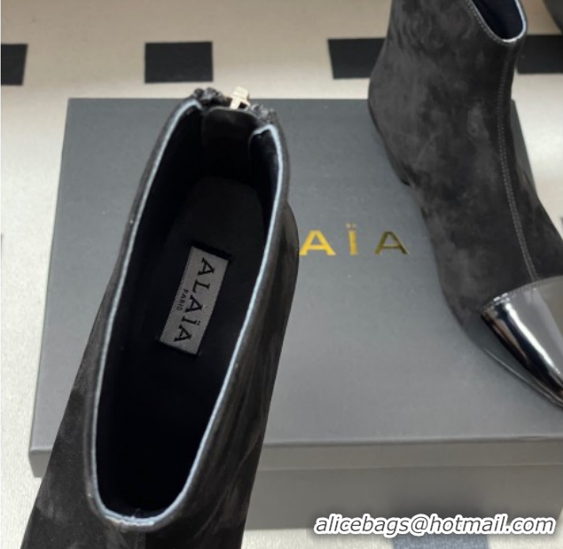 Original Cheap Alaia Suede and Patent Leather Ankle Boots Black AL102902 1029109
